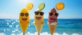 Funny Three Melting Ice Cream Cones Dancing in the Sand Royalty Free Stock Photo