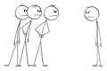 Three Men Looking Angrily or Angry at One Man. Vector Cartoon Stick Figure Illustration