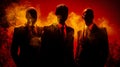 Flaming Silhouette Men In Suits: Intense Color Saturation And Atmospheric Illusionism Royalty Free Stock Photo