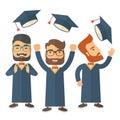 Three men throwing graduation cap.