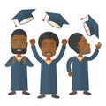 Three men throwing graduation cap