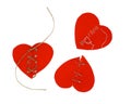 Three mended red hearts. Broken heart concept. Royalty Free Stock Photo