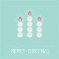 Three merry Christmas candles button applique on blue background Dash line Flat design