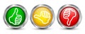 Three metal button with white valuation thumbs - vector