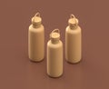 Three metal canisters on the brown background, monochrome single flat colors, 3d rendering, camping equipments Royalty Free Stock Photo