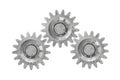 Three metal gears are isolated white background. Cogwheels Royalty Free Stock Photo