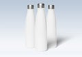 Three metal water bottles mockup on white. Blank sport insulated drink template Royalty Free Stock Photo