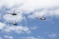 Three MI-17 army helicopters flying over crow during colombian independence day