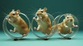 three mice are running through a circle, Gerbils running on an exercise wheel Royalty Free Stock Photo
