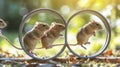 three mice are running through a circle, Gerbils running on an exercise wheel Royalty Free Stock Photo