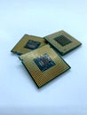 Three micro processors stack closeup view isolated on white Royalty Free Stock Photo