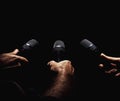 Three Microphones in Hands Royalty Free Stock Photo