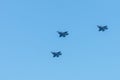 Three military aircraft in the blue sky. Independence Day in Israel, a national holiday. Israel Air Force parade