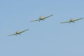 Three military airplanes in the blue sky over the sea in Tel Aviv. Independence Day in Israel, a national holiday. Israel Air