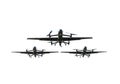 Formation of three military jets flying in clear sky, showcasing precision and teamwork Royalty Free Stock Photo
