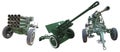 Three military russian cannon gun for invazion over white background Royalty Free Stock Photo