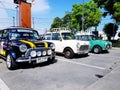 Three min Austin car parking on the street - Vintage and small classic car concept Royalty Free Stock Photo