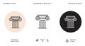 Three minimalist graphic designs featuring simplified classical column capitals are Royalty Free Stock Photo