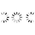 Three minimalist loading icons arranged horizontally. Each consists of 12 elongated, Royalty Free Stock Photo