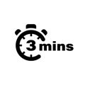 Three minute vector icon. Time left symbol isolated. Stopwatch black sign. Vector EPS 10