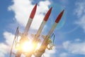 Three missiles on the installation are aimed upwards. Royalty Free Stock Photo