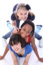 Three mixed race girl friends having fun together Royalty Free Stock Photo