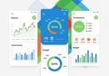 Three mobile app screens display financial data. The first screen Royalty Free Stock Photo