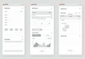Three mobile app screens in grayscale display UI wireframes with placeholder text Royalty Free Stock Photo