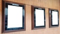 Three Mock up poster frames on Cinema wall Royalty Free Stock Photo