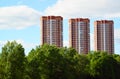 Three modern high-rise apartment buildings in Moscow, Russia Royalty Free Stock Photo