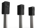 Three modern music speakers on chrome stands - closeup shot Royalty Free Stock Photo