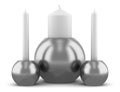 Three modern round candlesticks with candles