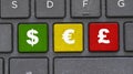 Three money keys on computer keyboard