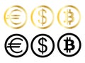 Three currencies, virtual and physical Royalty Free Stock Photo
