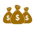 Three moneybags money bag vector simplistic illustration icon or logo, business and finance theme.