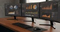 Triple Monitor Setup with Business Data Analytics Dashboard Royalty Free Stock Photo