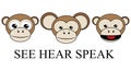 SEE HEAR SPEAK no evil inverse graphic vector of 3 wise monkeys