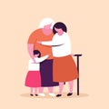 Illustration of a little girl hugging her mother and grandmother. Concept for Mother`s Day Royalty Free Stock Photo