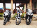 Three motorcycles sport bike