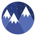 Three mountain tops covered in snow at night time, icon Royalty Free Stock Photo