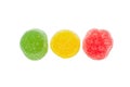 Three multi colored fruit jelly candies on a light background Royalty Free Stock Photo