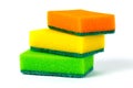 Three multi-colored sponges for washing dishes on white background Royalty Free Stock Photo