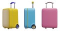 Three multi-colored suitcases on an isolated background.