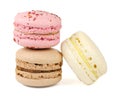 Multicolored macaroons on a white background. Isolated.