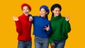 Three Multiethnic Girls Having Fun, Studio Shot, Panorama