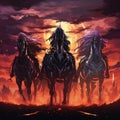 Three muscular horses of the horsemen of the apocalypse AI