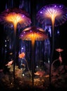 Three mushrooms with glowing lights on them, AI