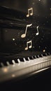 Three musical notes flying over a piano. Royalty Free Stock Photo