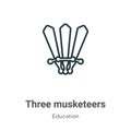 Three Musketeers Outline Vector Icon. Thin Line Black Three Musketeers Icon, Flat Vector Simple Element Illustration From Editable