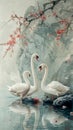 Three mute swans art